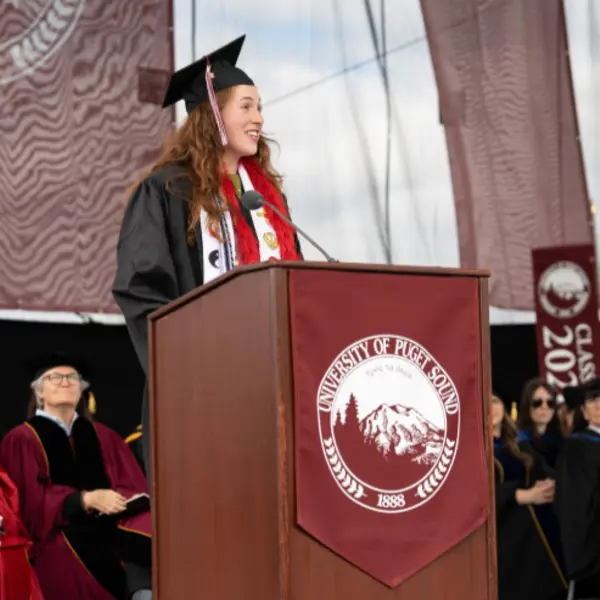 Class Speaker Isabel Magdalen Fitzgibbons ’26 gives an address at Commencement 2026.