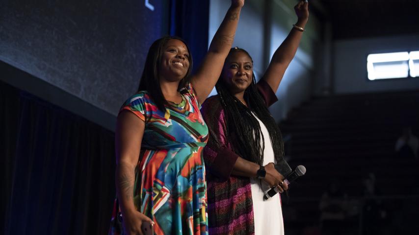 Patrisse Cullors and Alicia Garza, co-founders of Black Lives Matters, speak at the 2018 Race and Pedagogy National Conference