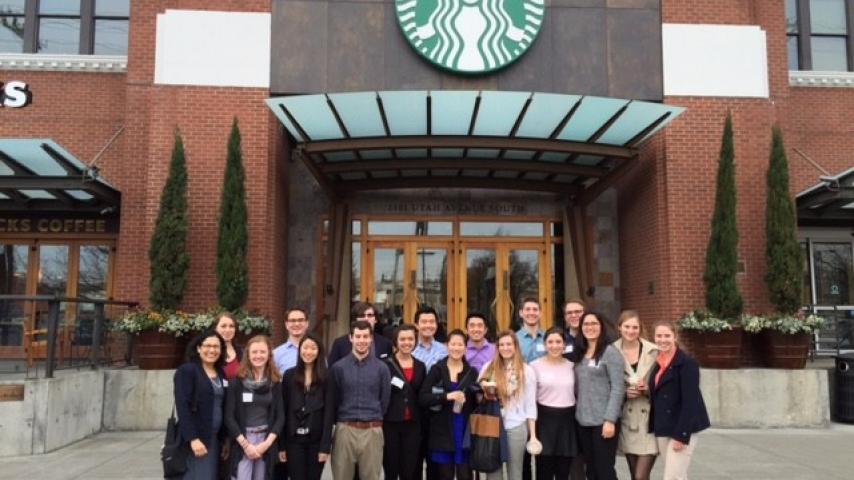 Business students on a field trip to Starbucks headquarters in Seattle.