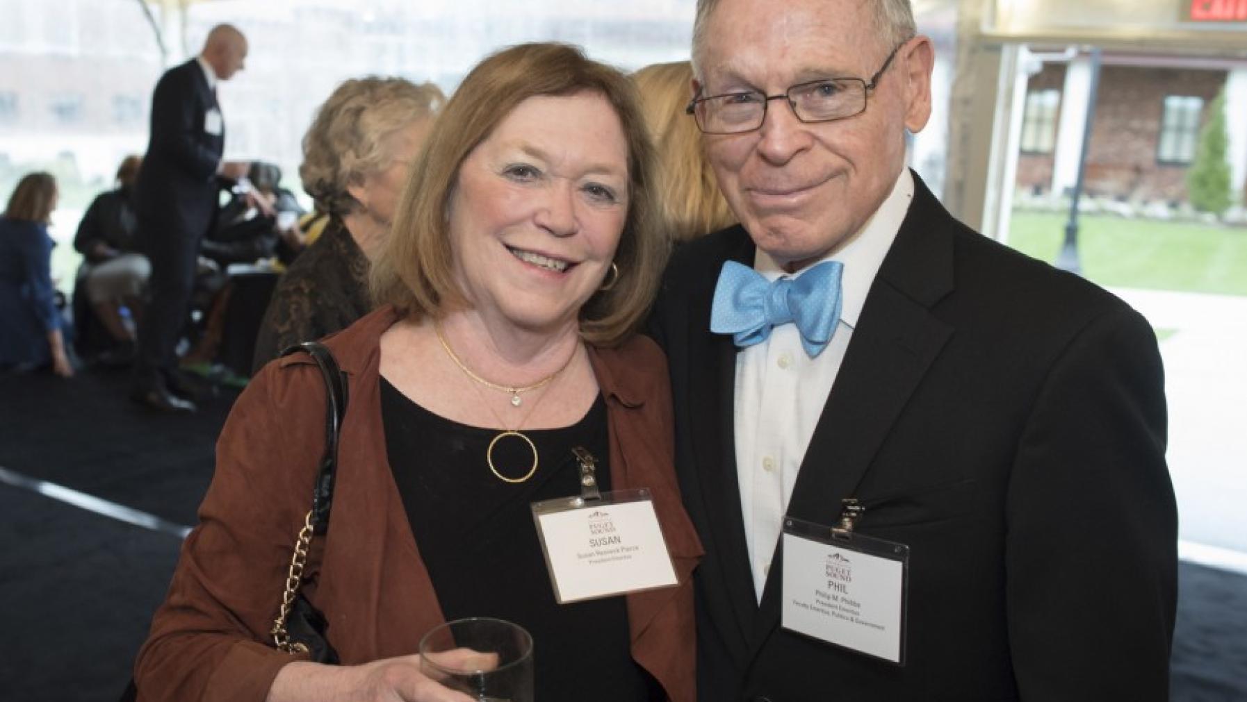 Presidents Emeriti Susan Resneck Pierce and Phil Phibbs at the reception following the Installation Ceremony. Photo by Ross Mulhausen.