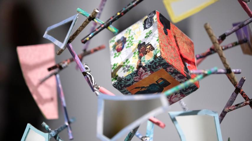 Colorful 3D sculpture creation on display in a gallery