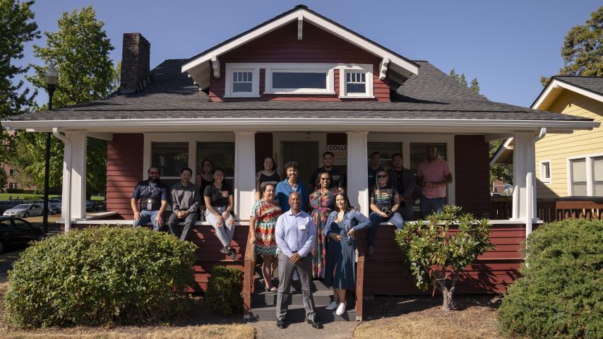 College Success Foundation group photo outside the CSF house on campus