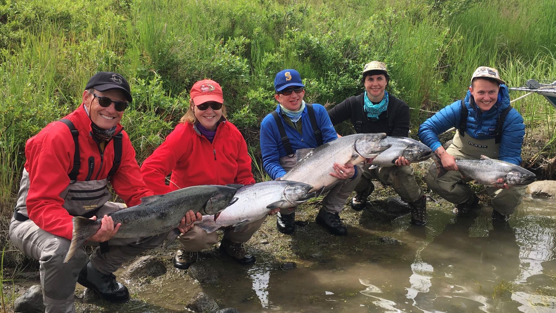 Members of the Leavitt family pose with their catch during a fishing trip to Alaska.