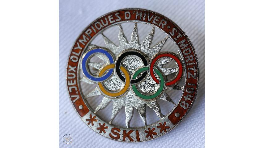 1948 Olympic Games competitor pin, featuring the famous Olympic rings.