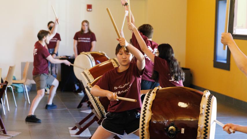 Taiko drum performance during Commencement weekend 2023