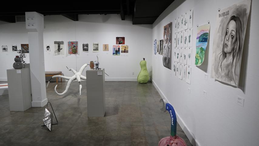 Gallery view of the 2023 Art Students Annual Exhibition