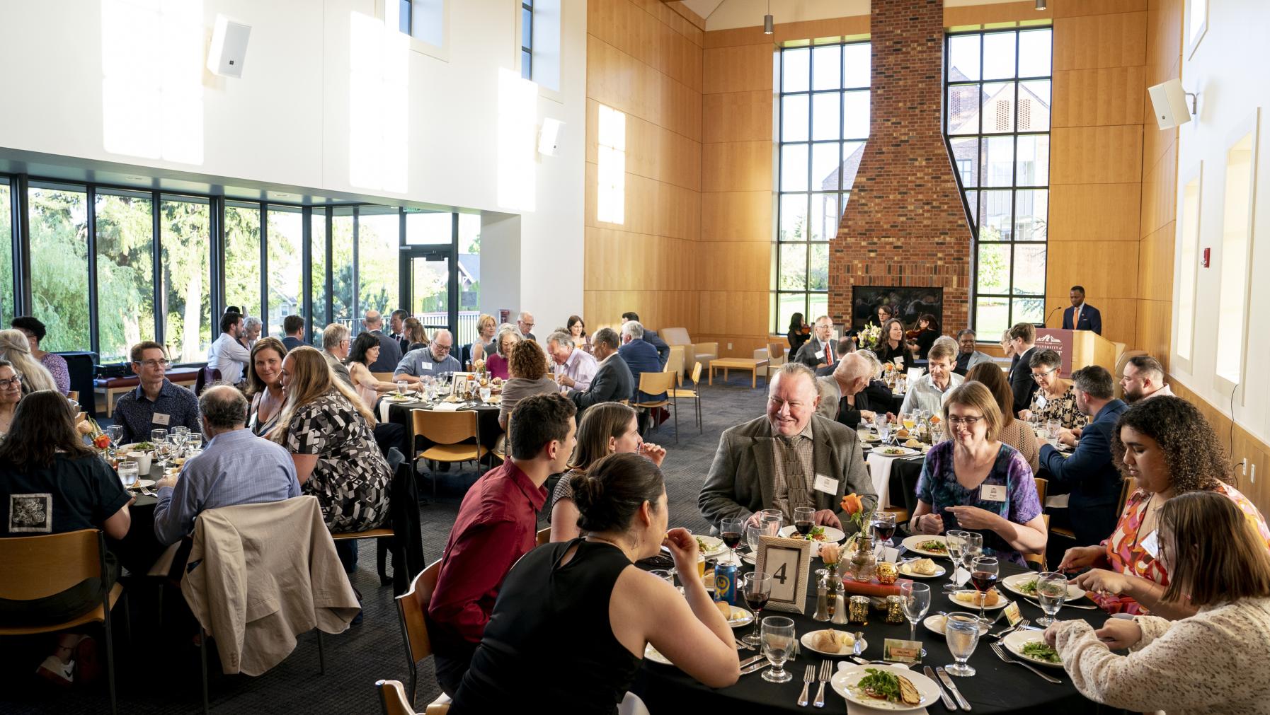 Trustees and campus members enjoy a luncheon during Commencement weekend.