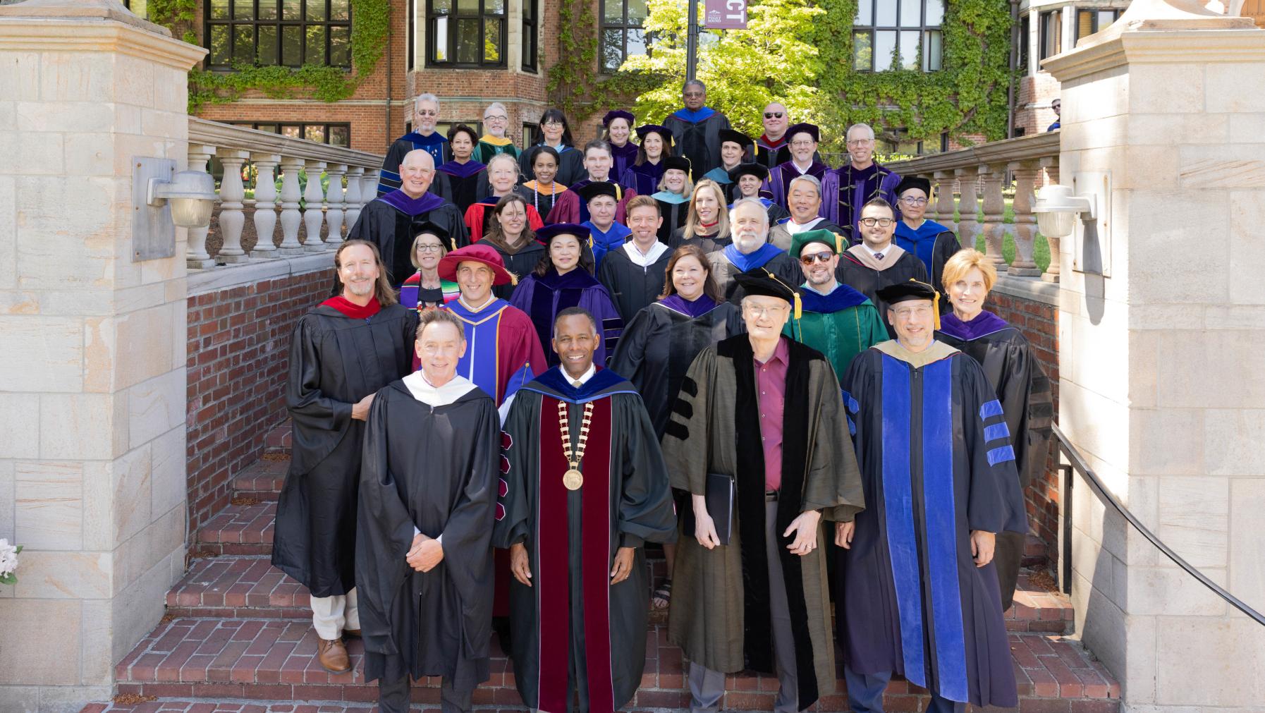 Trustees, Cabinet, and faculty members gather to walk to Commencement ceremonies.