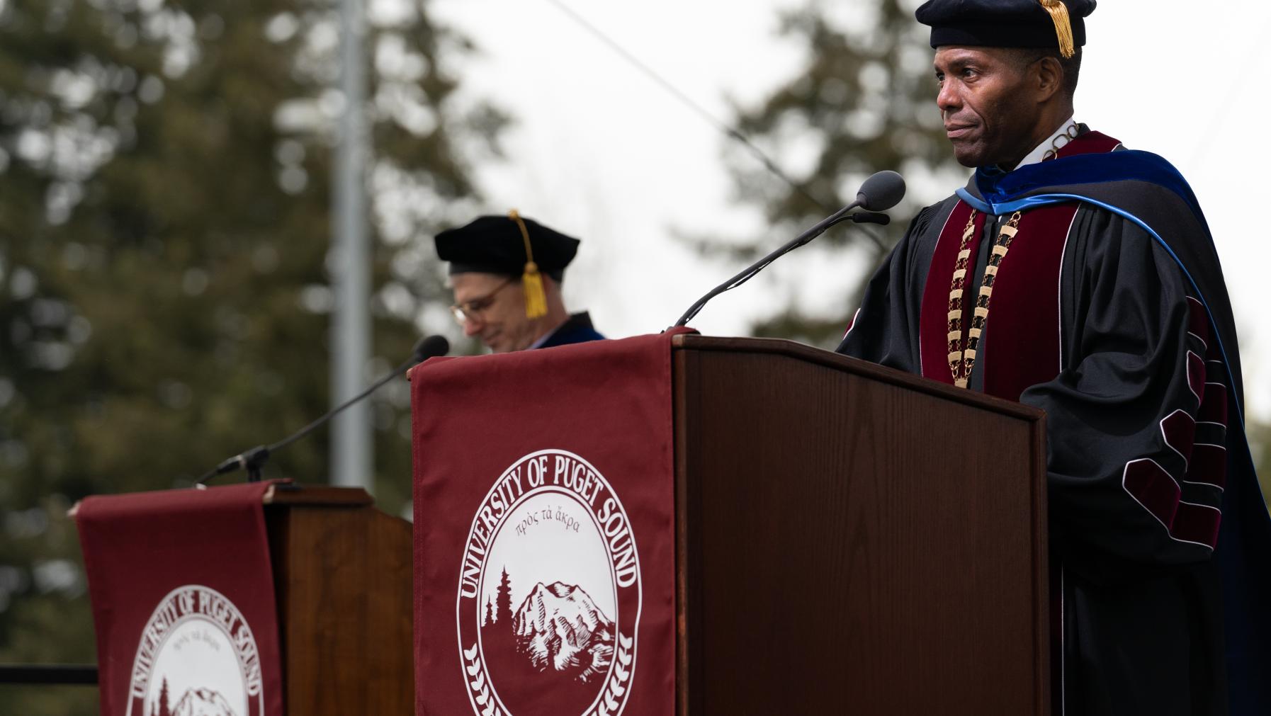 President Crawford presides over Commencement 2024.