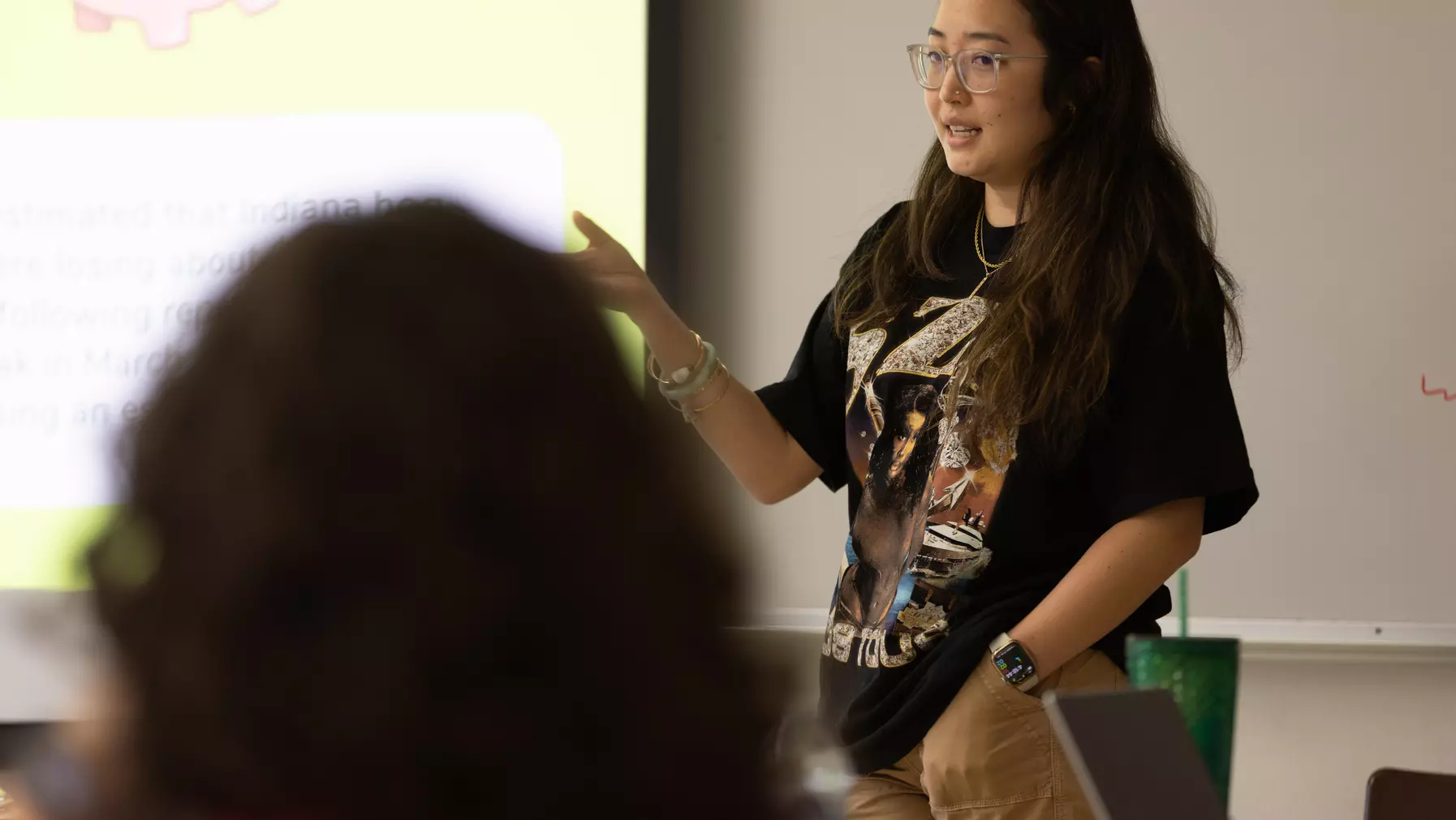 Student leads a discussion in Connections 490: Bring Out Your Dead