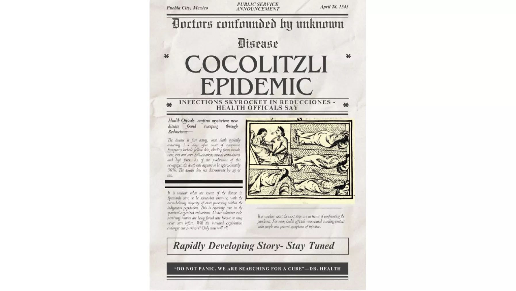 Cocolitzli epidemic newspaper article by Sofia Colvin