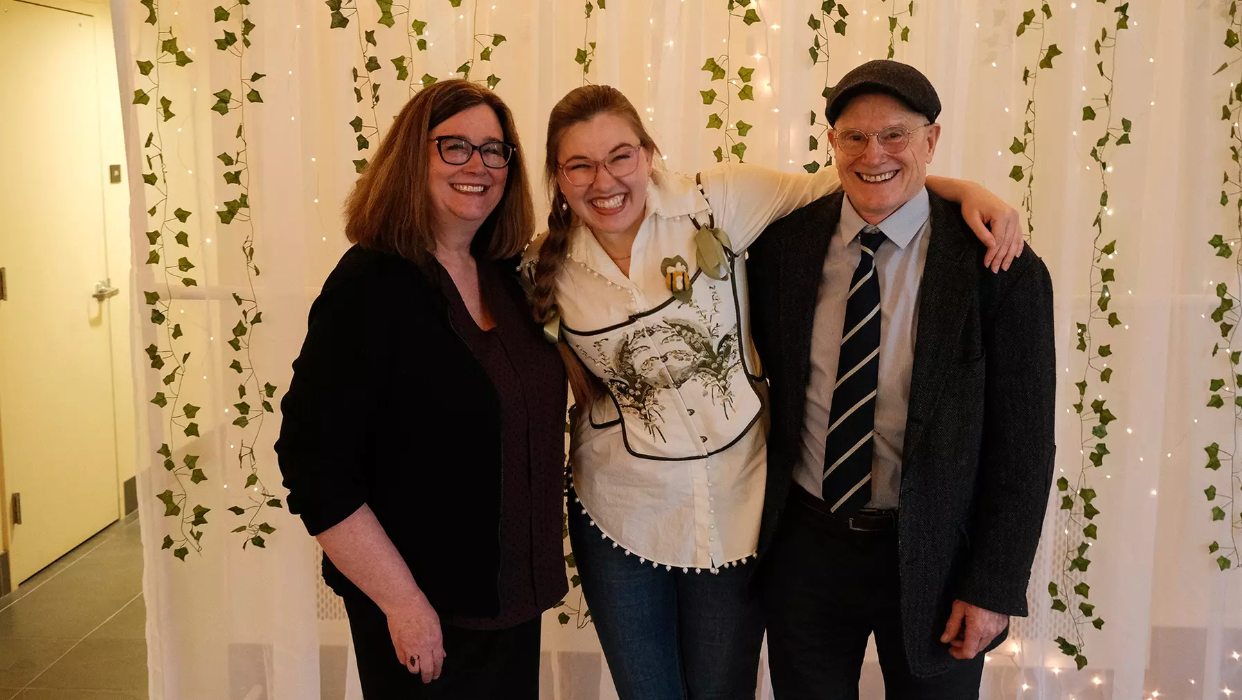 Khysa Gustafson '24 with Director George Erving and Professor Alison Tracy Hale