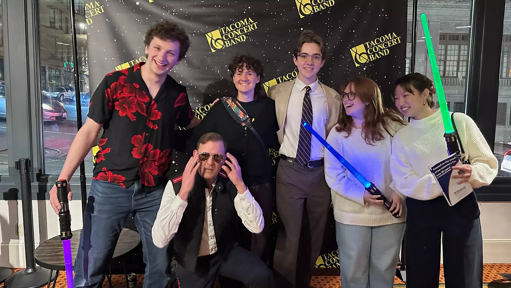 Honors students pose with Tacoma Concert Band members