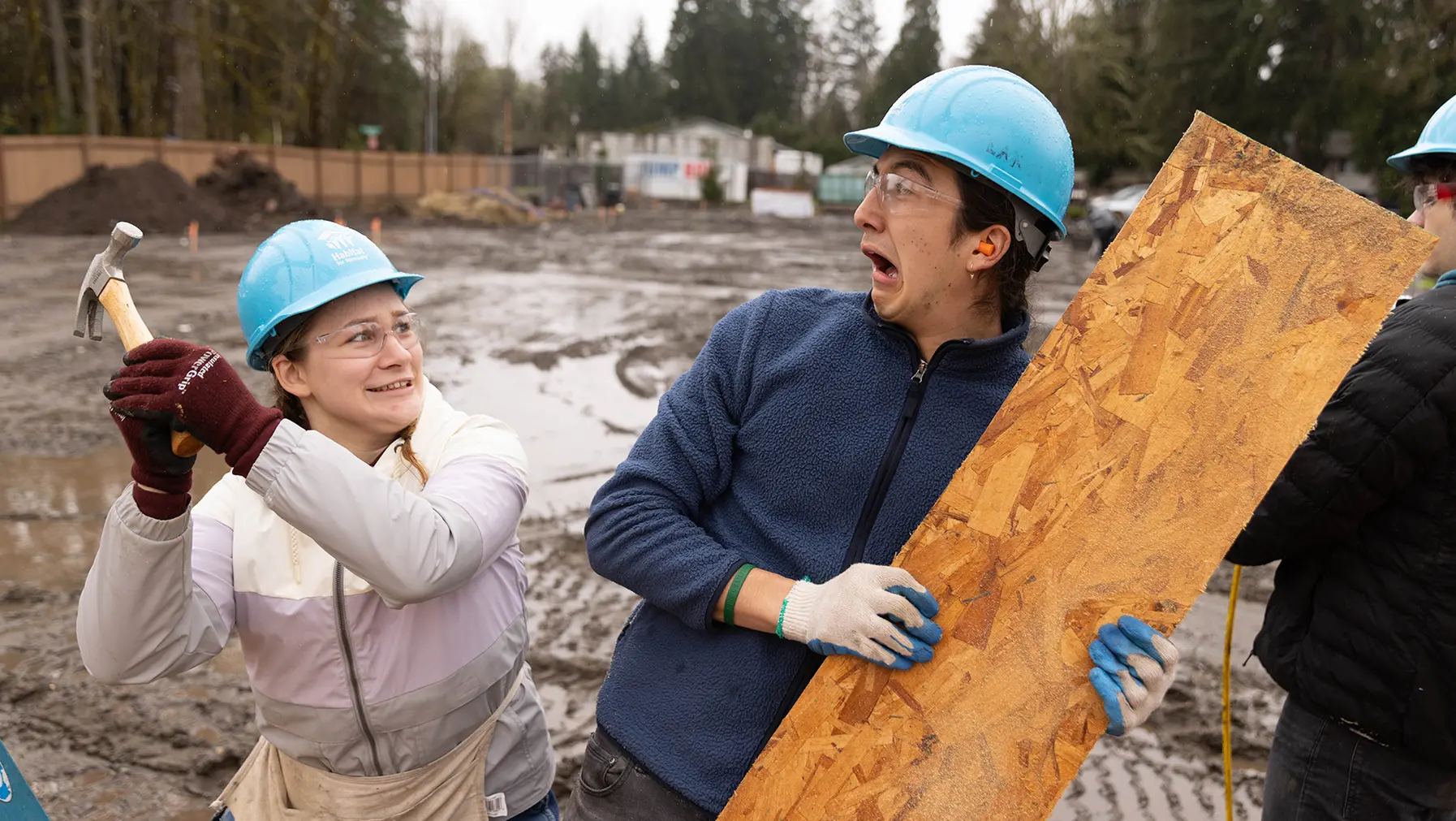 Habitat for Humanity student volunteer building crew