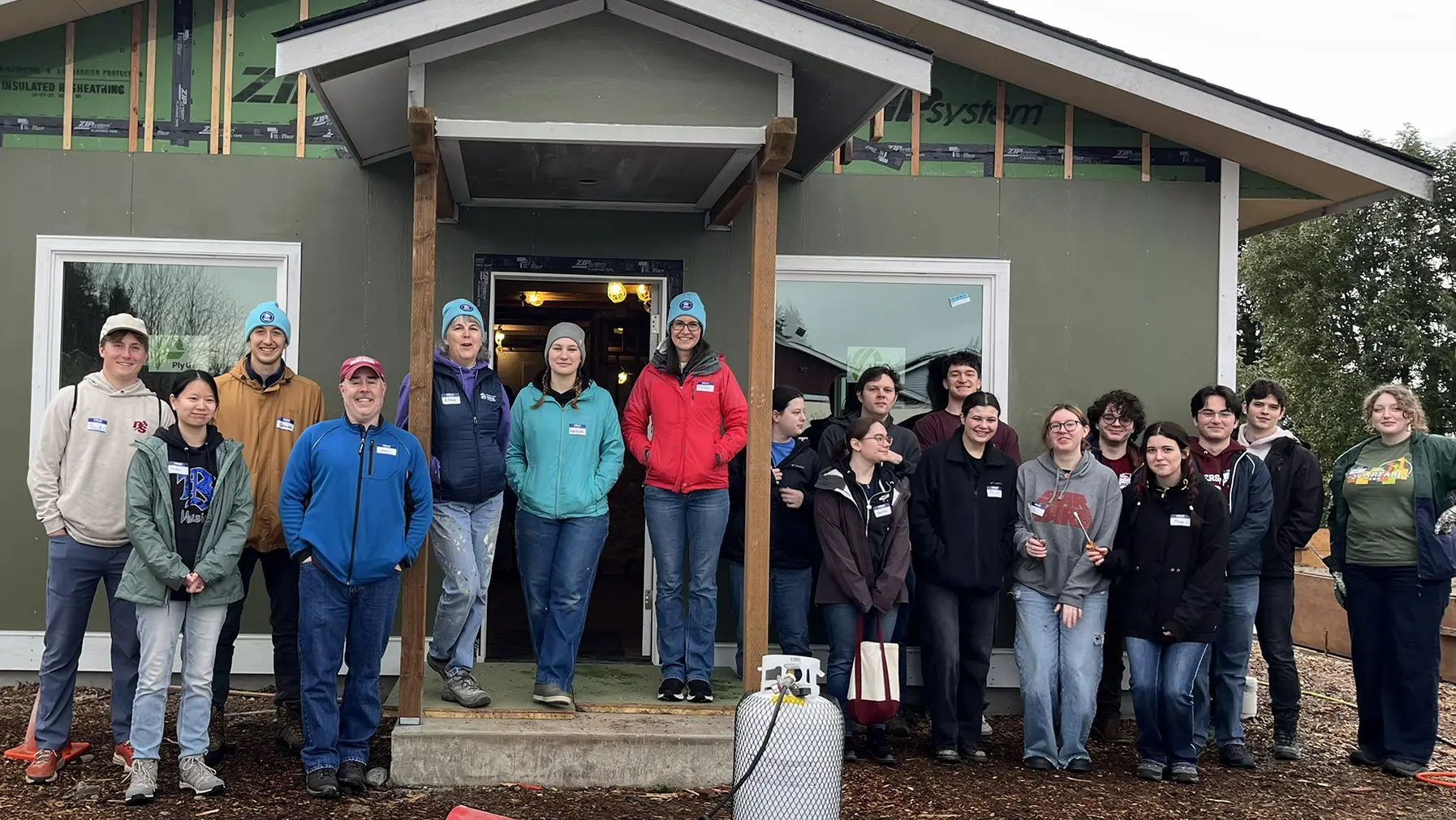Habitat for Humanity student volunteer building crew