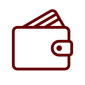 Maroon outline icon of a wallet.