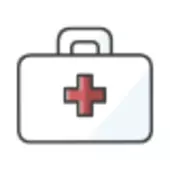 A graphic of a white briefcase with a red cross symbolizing medicine.