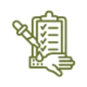 A graphic depicting clipboard with checkboxes next to an arm and a liquid dropper. The dropper is depositing drops of liquid onto the surface of the arm. 