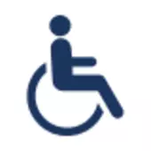 A blue International Symbol of Accessibility is shown.