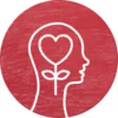 Image of a persons head with a heart shaped flower in the center