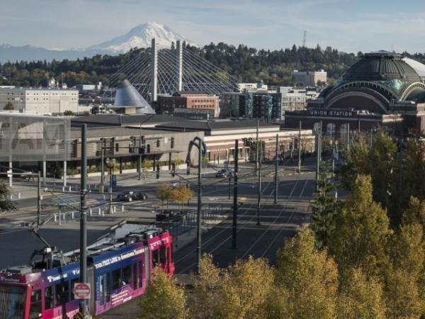 Downtown Tacoma with Mount Rainier in the background