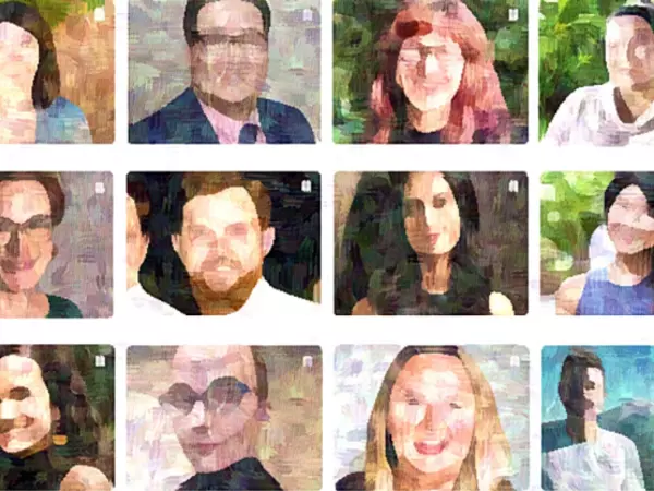 Colorful mosaic of faces, slightly blurred