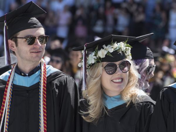 Grads at Commencement with sunglasses