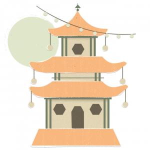 Illustration of an Asian-inspired building