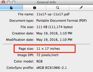screenshot showing the second (and last) step for checking the dimensions of a PDF on a Mac computer