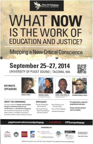Full poster for the 2014 RPNC “What NOW is the Work of Education and Justice?: Mapping a New Critical Conscience.”