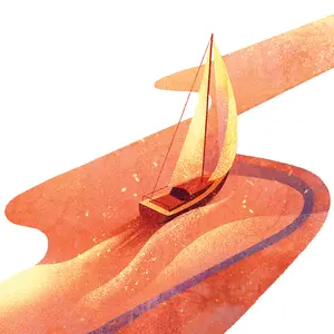 Illustration of a sailboat on a water ribbon
