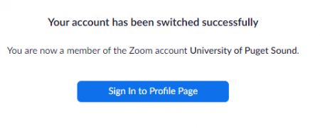 Zoom account successfully switched