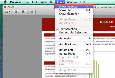 screenshot showing the first step for checking the dimensions of a PDF on a Mac computer