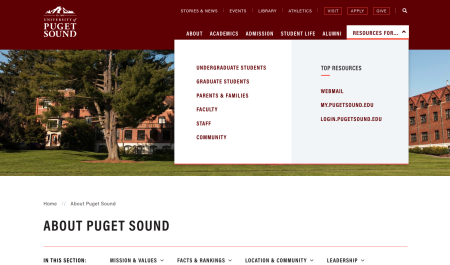 University website screenshot