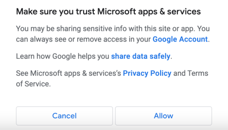allow microsoft apps to google account