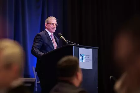 Provost Kerkhoff speaks at podium