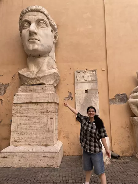 Melany Juarez '25 in Rome with Constantine the Great in 2025