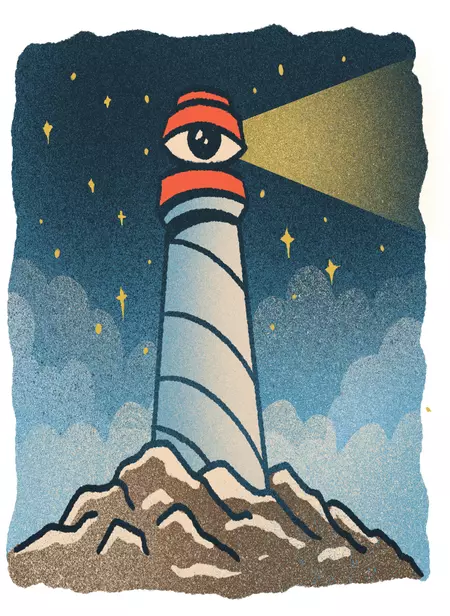 Meeting the Mentor. Illustration by Brent Bates.