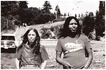 Bennett Bill with her husband, Clyde Bill, on the shore at Suquamish in the summer of 1976.
