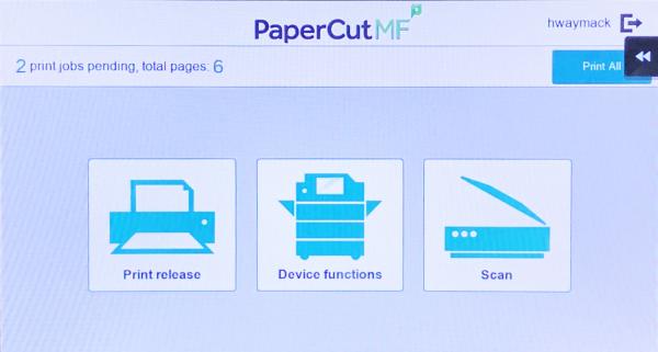 screenshot of the PaperCut interface after first logging in on the copier