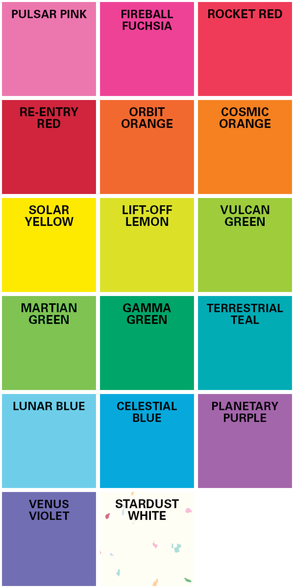 a grid displaying Astrobright paper color swatches