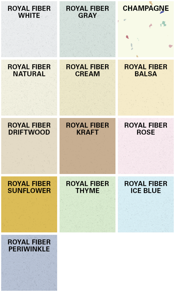 a grid displaying Royal Fiber paper color swatches