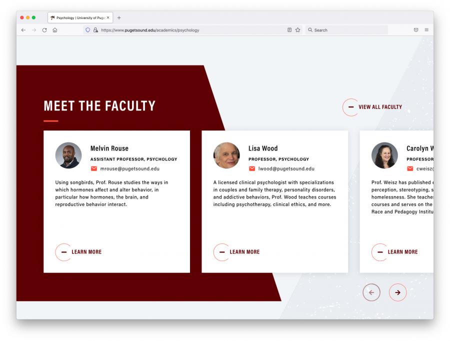 Faculty carousel on academic program website screen shot