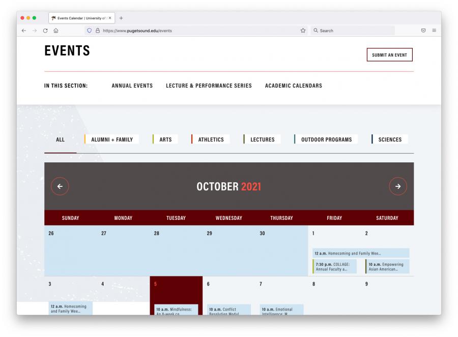 Website events calendar screen shot